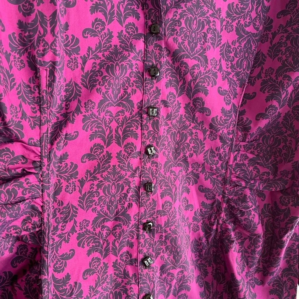 New York & Company Purple and Black Floral Stretch Button Up Shirt - Picture 4 of 7